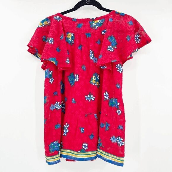 ba&sh Floral Lace Blouse Top Women's Size 1 Red Blue Pullover Y2k - Picture 2 of 4